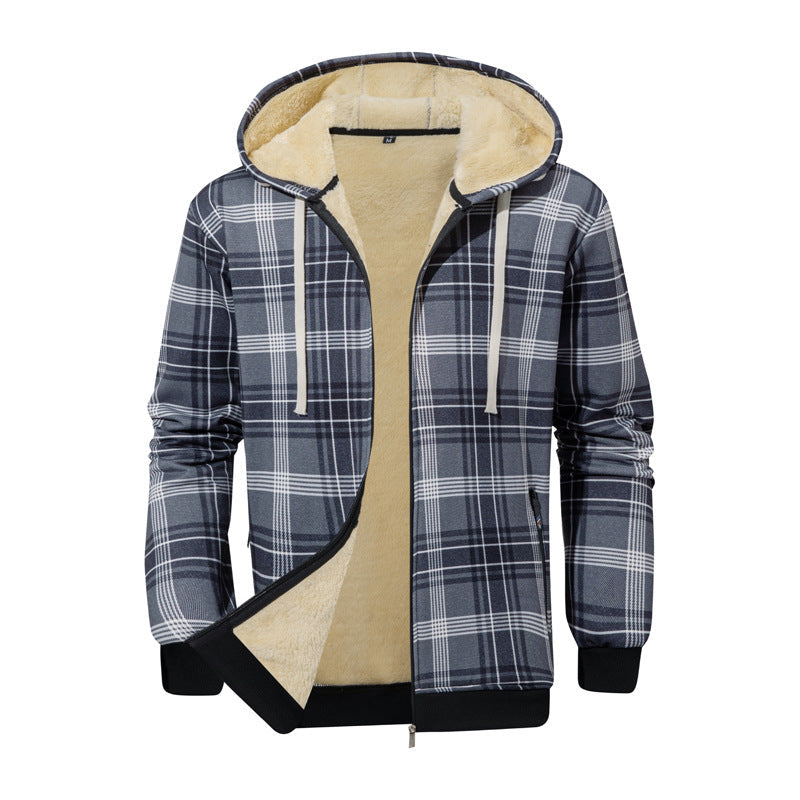 Herren Sweatjacke Kariert Kapuzenpullover Warm