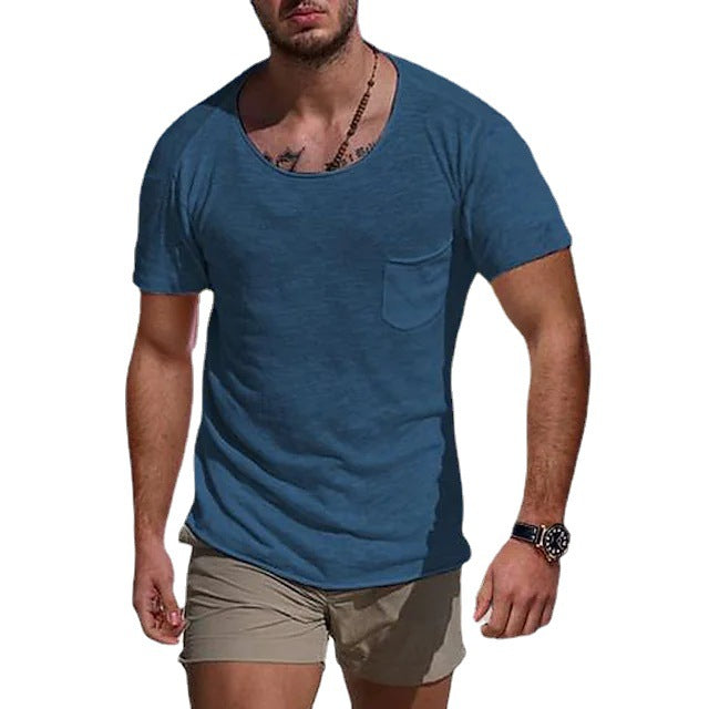 Herren Rundhalsshirt Modern mit Brusttasche und Slim Fit