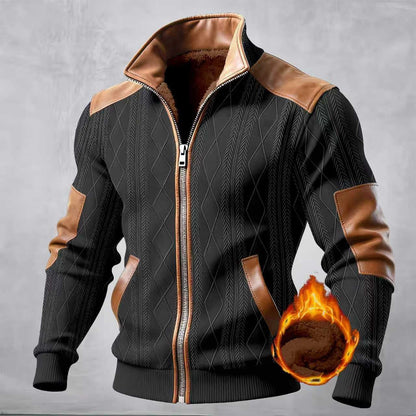 Herren Lederjacke Mit Muster Und Innenfutter Schwarz