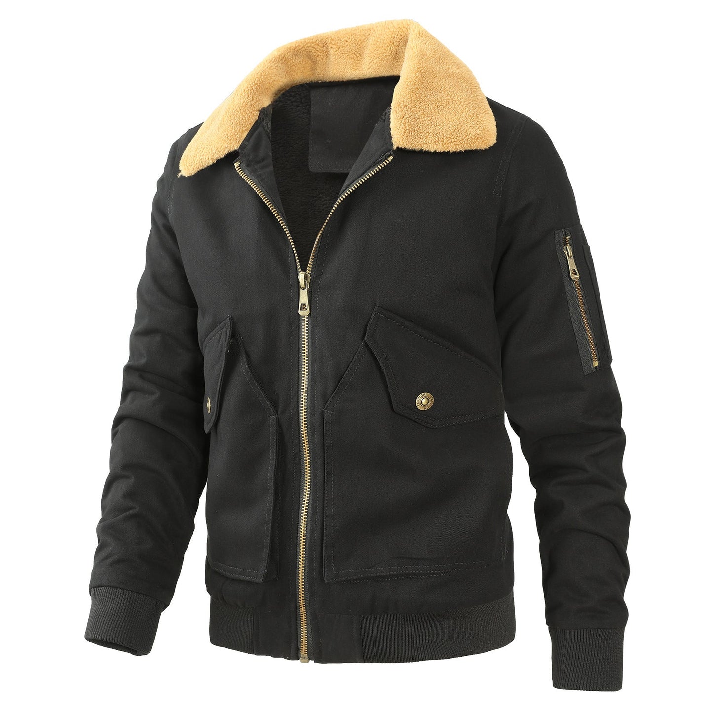 Herren Militärjacke Lässig Teddyfutter Warm
