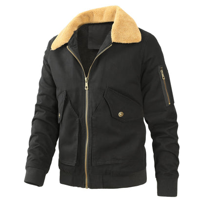 Herren Militärjacke Lässig Teddyfutter Warm