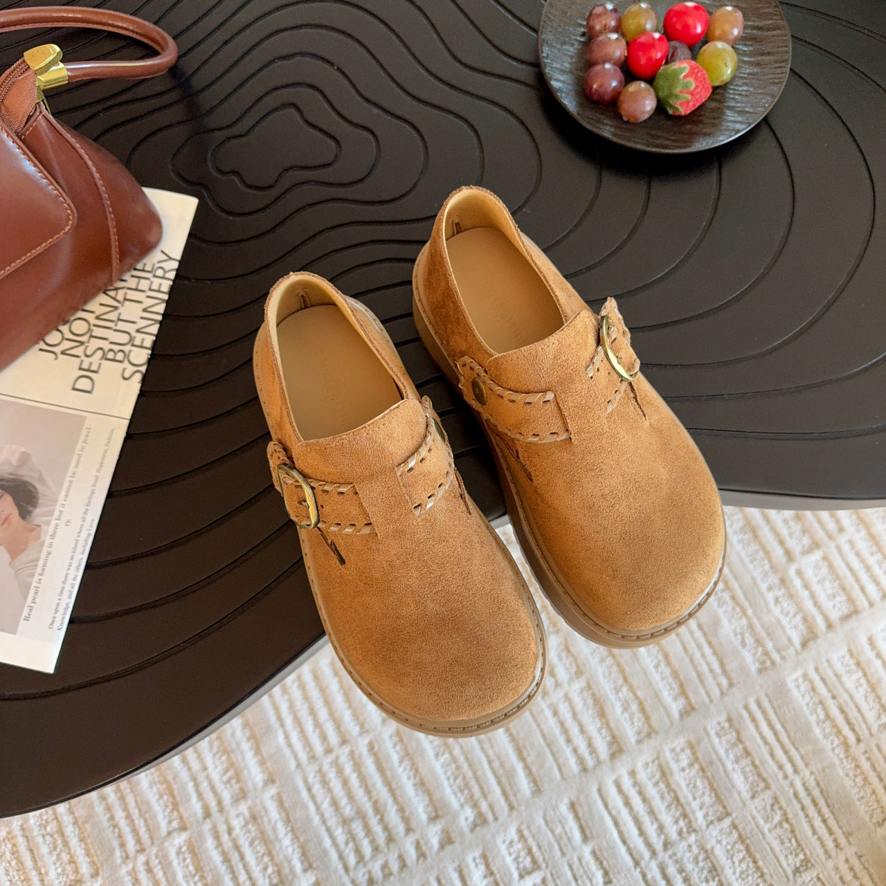Damen Clogs mit Schnallenverschluss und dickem Plateau-Heel