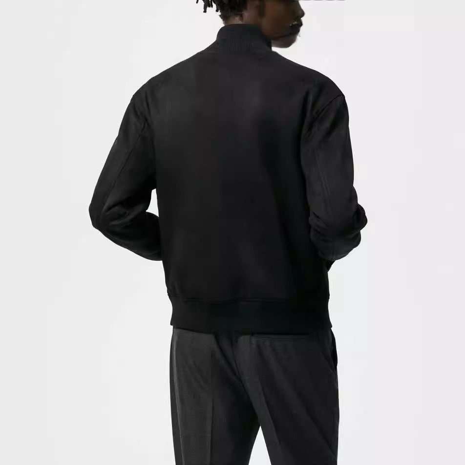 Herren Bomberjacke Elegante Lederjacke Schwarz