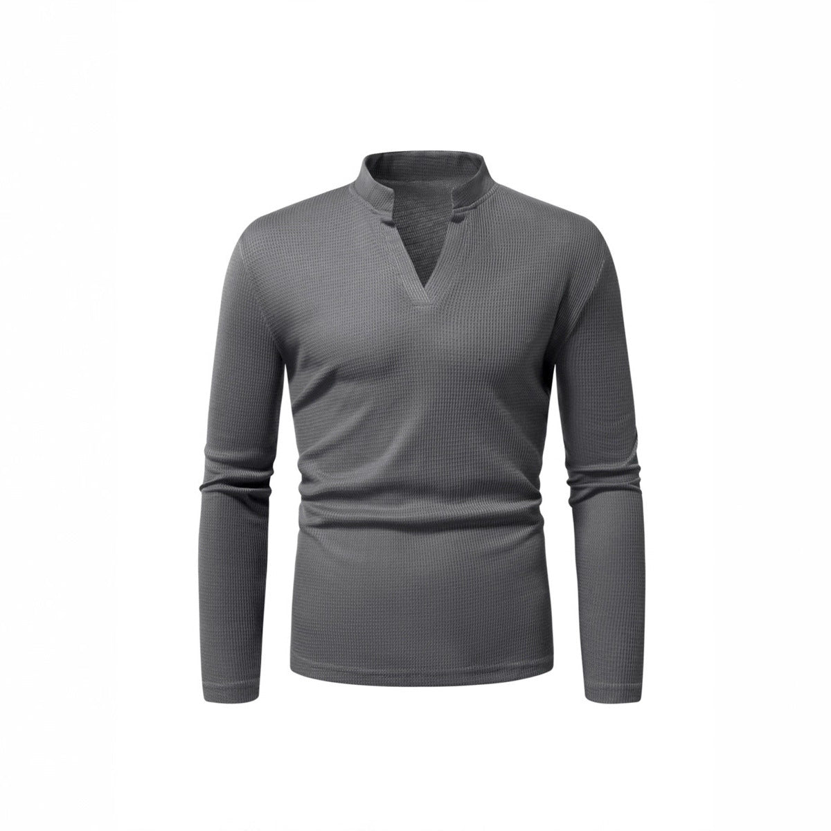 Herren Langarmshirt Stehkragen Modern Strukturiert