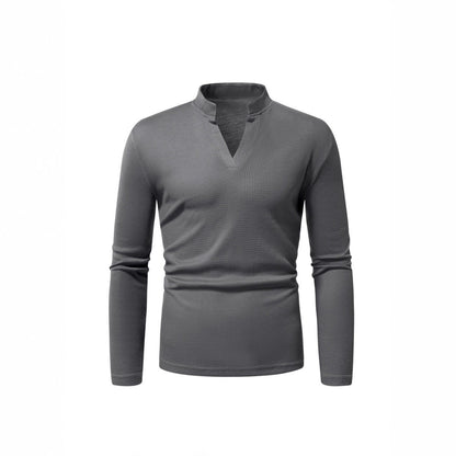 Herren Langarmshirt Stehkragen Modern Strukturiert