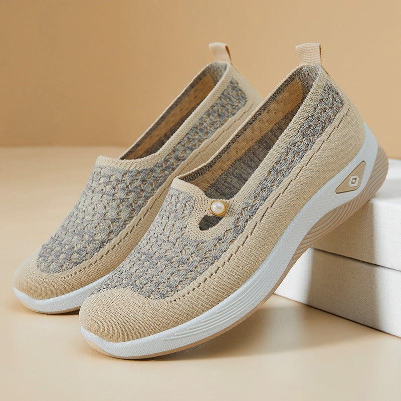 Damen Sneaker Bequem Atmungsaktiv mit Lochstrick Optik