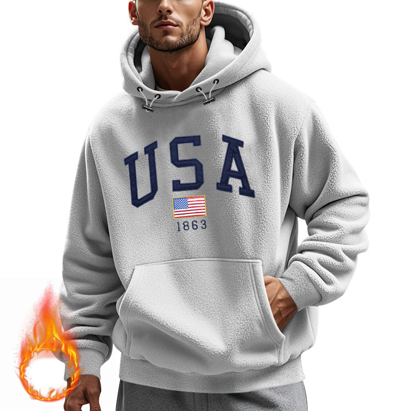 Herren Fleece Hoodie mit USA-Print, Weich und Warm