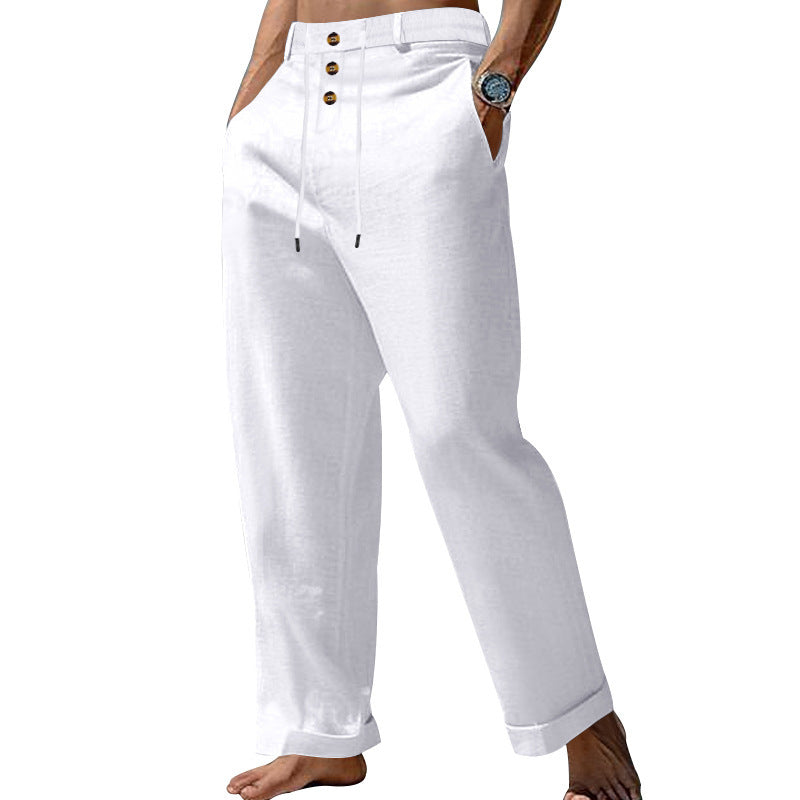 Herren Leinenhose Bequem Verstellbar Elegant