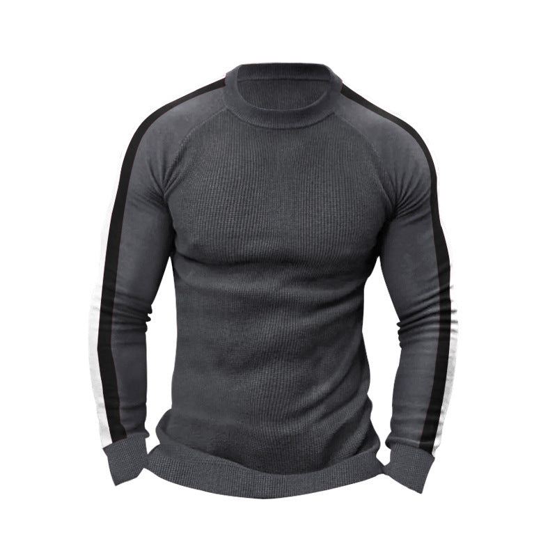 Herren Strickpullover Sportlich Kontrastärmel Hochkragen