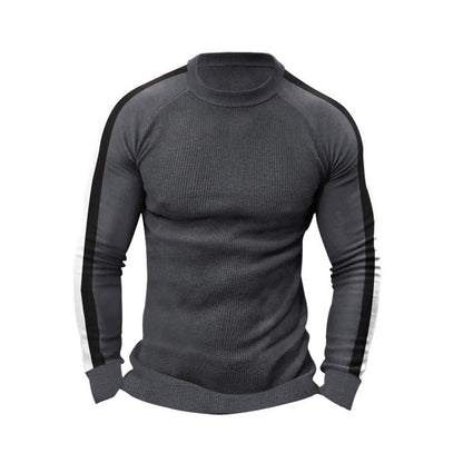 Herren Strickpullover Sportlich Kontrastärmel Hochkragen