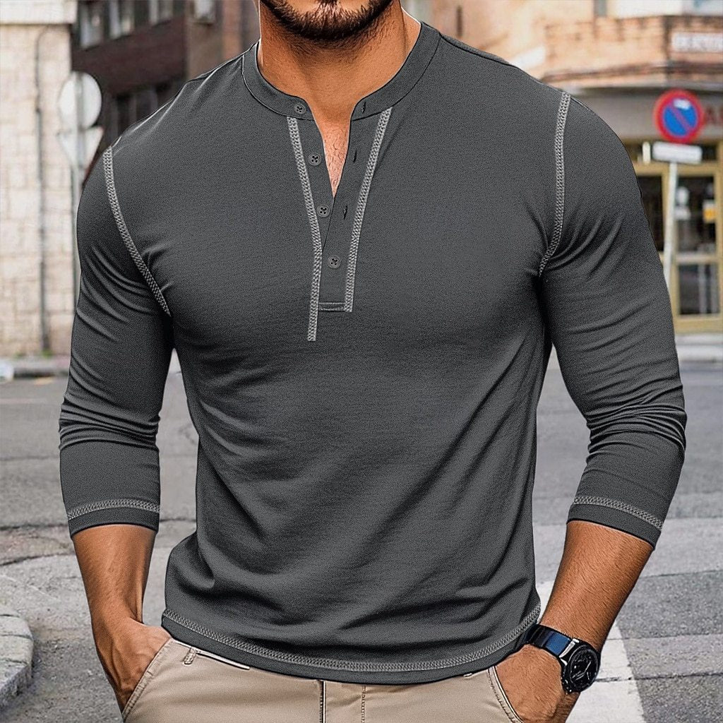 Herren Hemden Langarm Henley Ausschnitt Modern