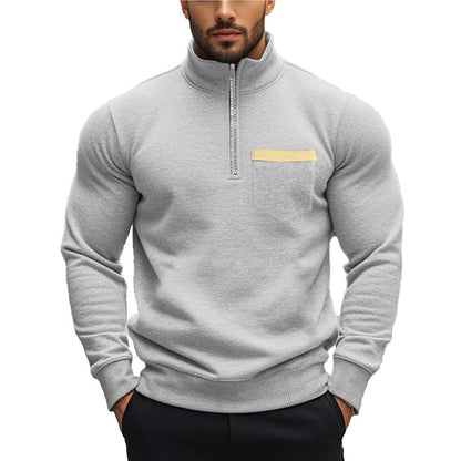 Herren Sweatshirt Reißverschluss Brusttasche Sportlich Modern