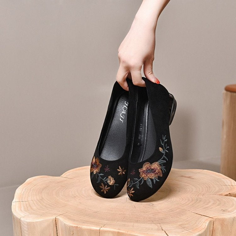 Damen Ballerinas Elegante mit Blumenstickerei Weich
