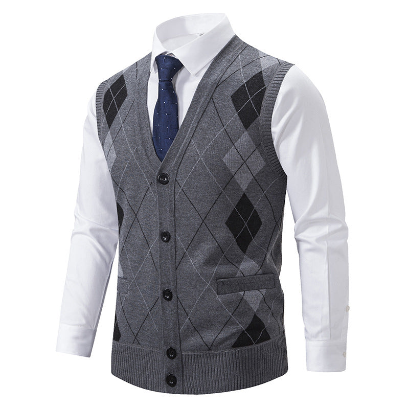 Herren Strickjacke Rautenmuster Elegante mit Taschen - BerlinGlamour