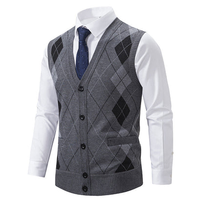 Herren Strickjacke Rautenmuster Elegante mit Taschen - BerlinGlamour