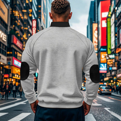 Herren Fleece Pullover Reißverschluss Kontrast Ärmel Warm