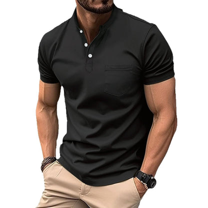 Herren Kurzarmhemd Modern mit Stehkragen und Brusttasche