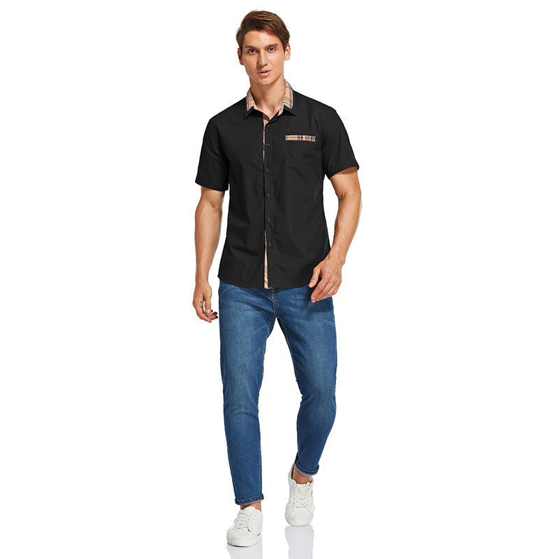Herren Kurzarmhemd Modern Karomuster mit Brusttasche