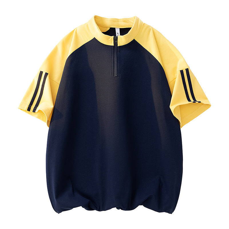 Herren Sportshirt Kurzarm Modern Reißverschluss Top
