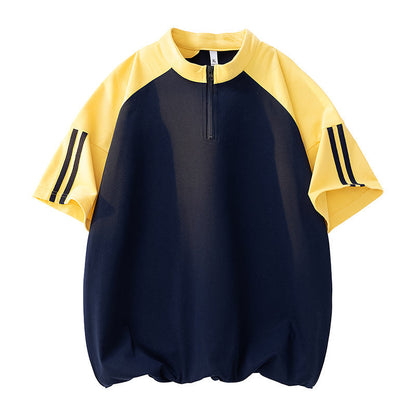 Herren Sportshirt Kurzarm Modern Reißverschluss Top