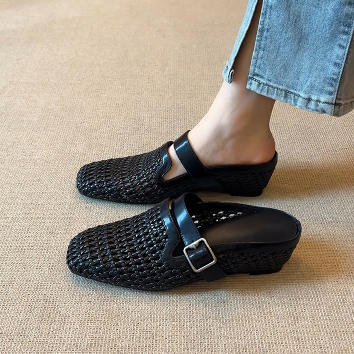 Damen Clogs Geflochten mit verstellbarem Riemen Modern - BerlinGlamour
