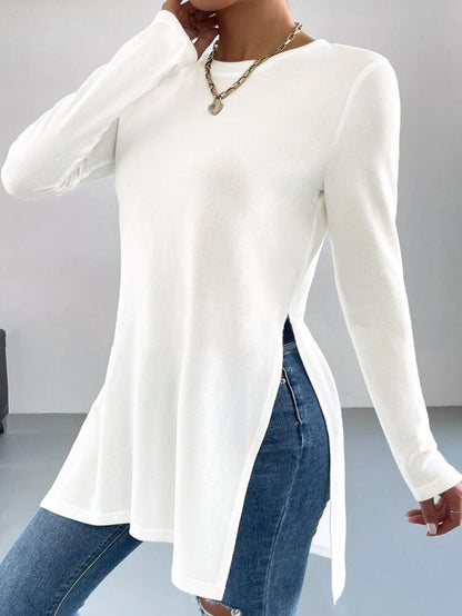 Damen Langarm Tunika mit Seitenschlitzen Elegant Modern