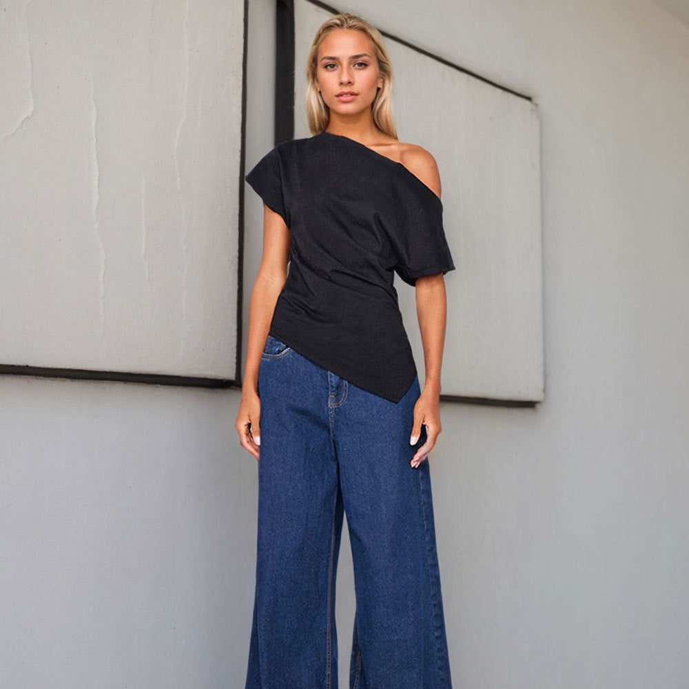 Damen Oberteil Asymmetrisch Trendig Damenbluse