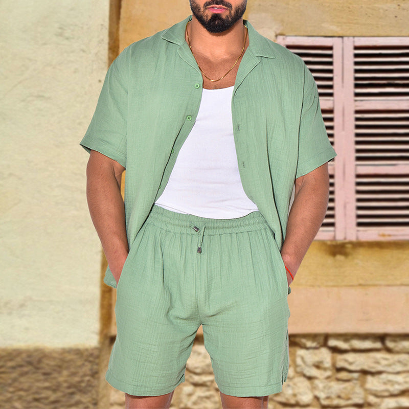 Herren Leichtiges Kurzarmhemd und Shorts Set Sommer