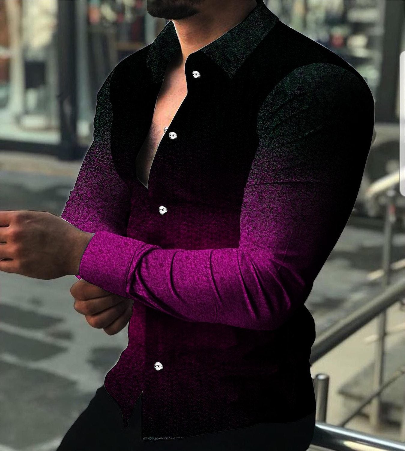 Herren Langarmhemd Farbverlauf Modern Edel Look