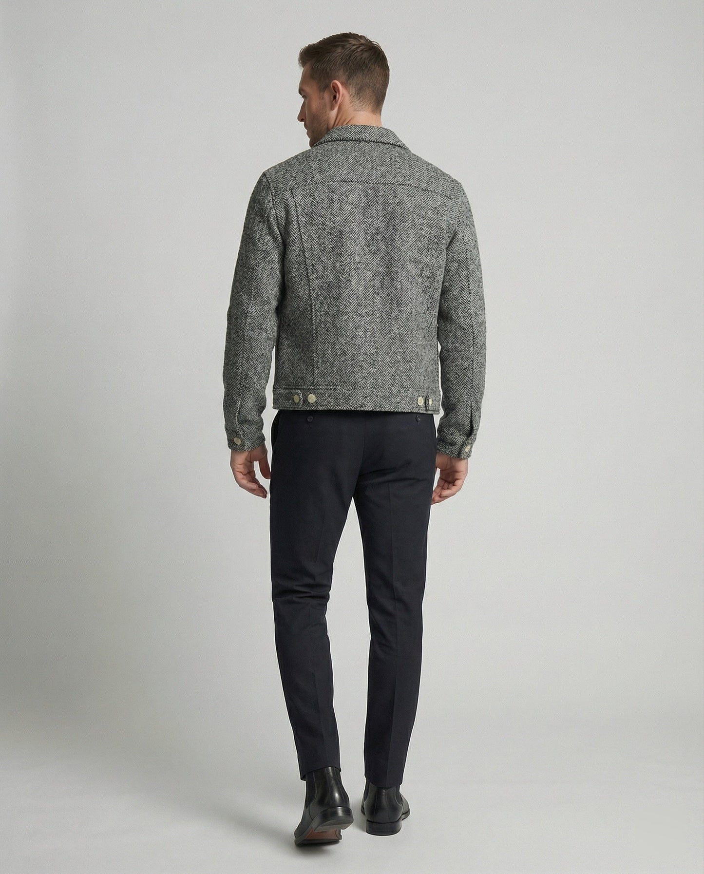 Herren Blouson Kurz Bouclé Lederjacke Mit Pattentaschen