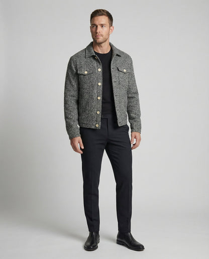 Herren Blouson Kurz Bouclé Lederjacke Mit Pattentaschen