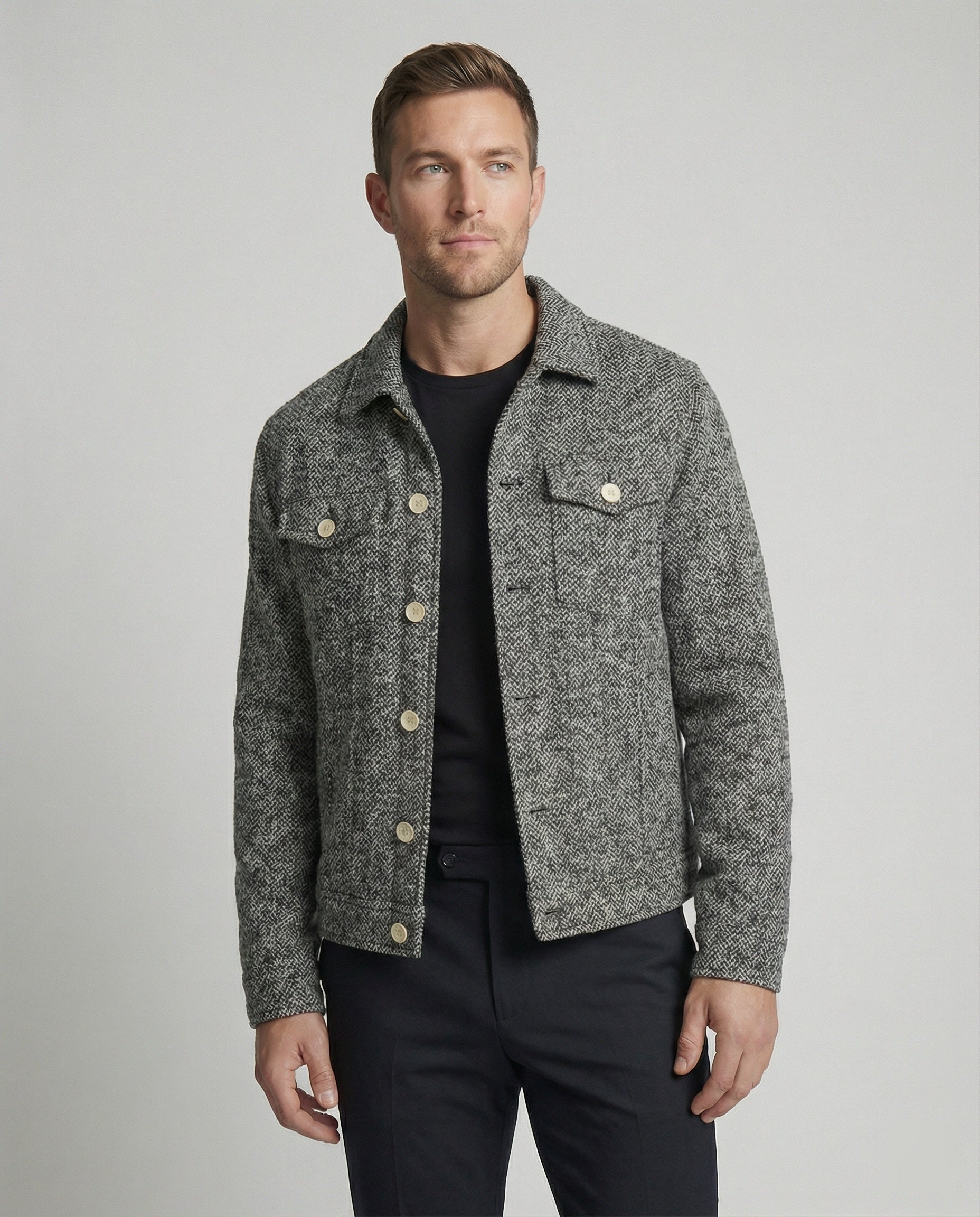 Herren Blouson Kurz Bouclé Lederjacke Mit Pattentaschen - BerlinGlamour