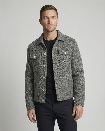 Herren Blouson Kurz Bouclé Lederjacke Mit Pattentaschen - BerlinGlamour