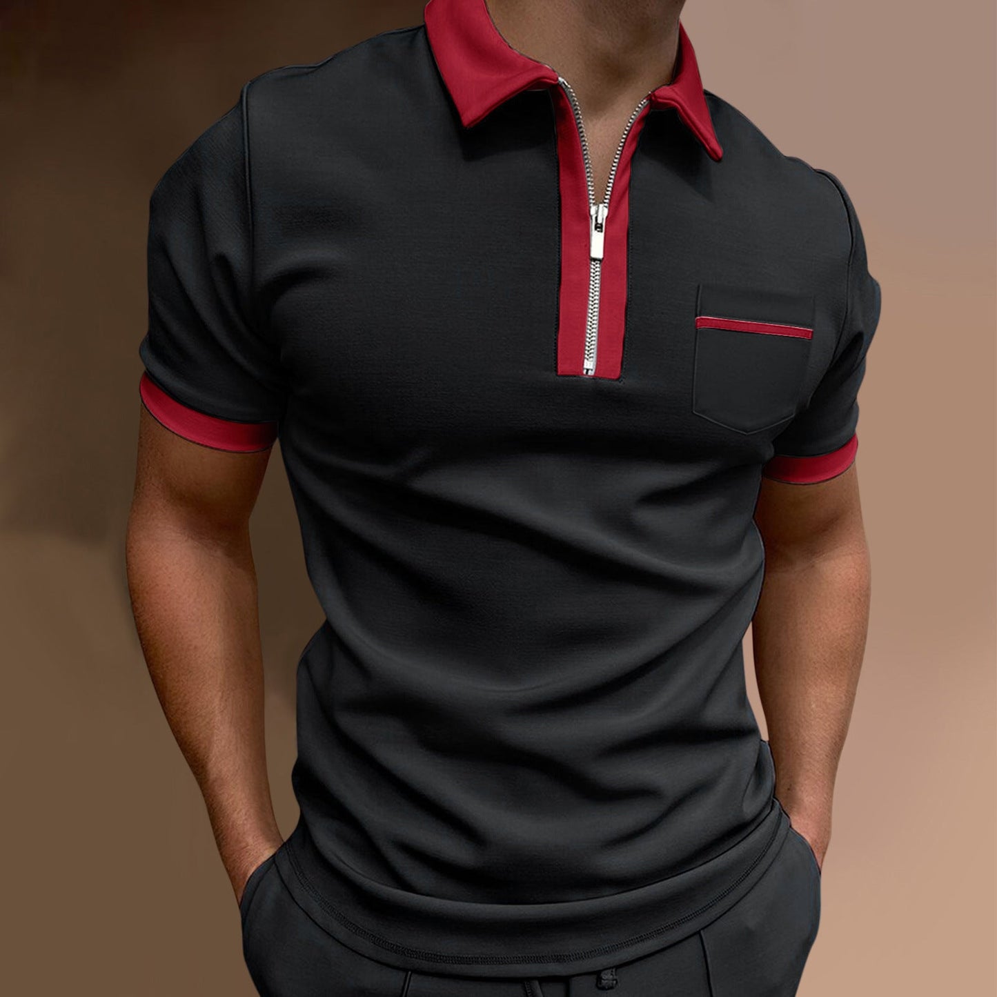 Herren Poloshirt Stilvoll Zip Vorderseite Modern