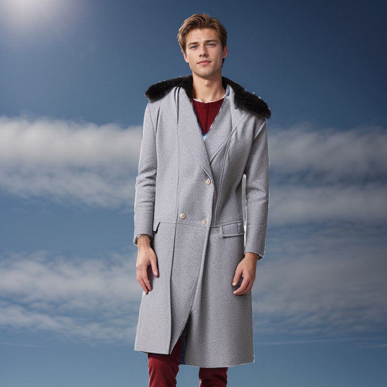 Herren Langmantel Eleganter Fellkragen Luxus Winter