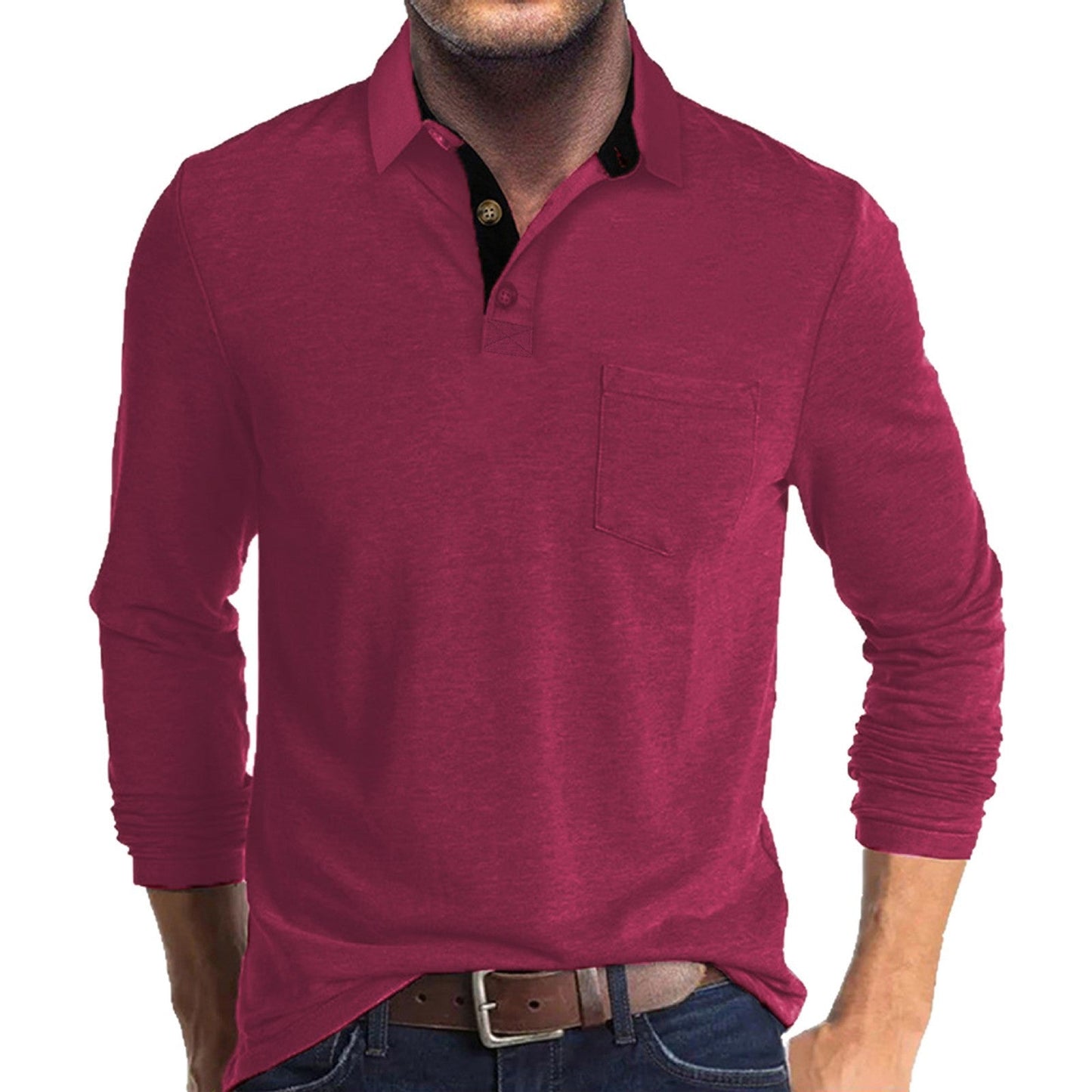Herren Polo-Shirt Stehkragen mit Brusttasche Modern Sportlich