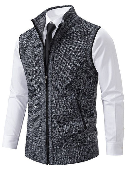 Herren Strickweste Elegant Hochkragen Reißverschluss Taschen