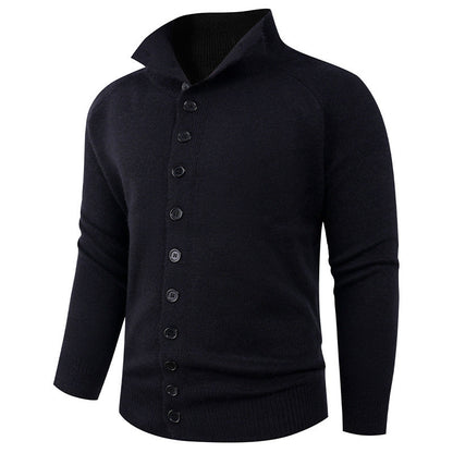 Herren Strickpullover Hochkragen Knopfverschluss Modern