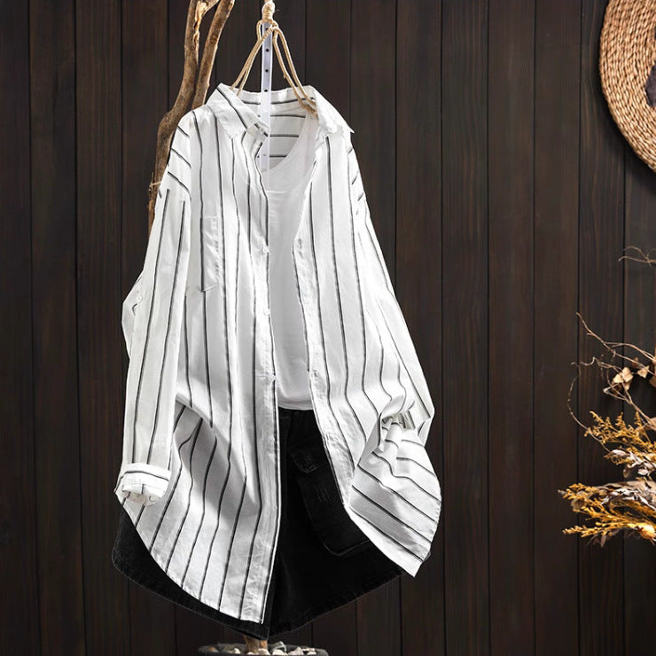 Damen Bluse Langarm Oversized Streifenlook