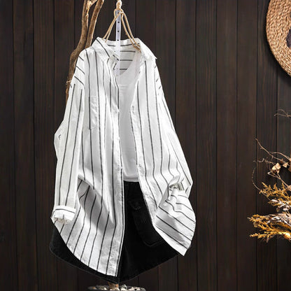 Damen Bluse Langarm Oversized Streifenlook