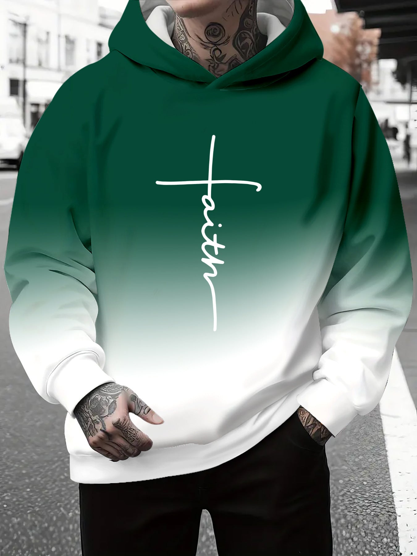 Herren Kapuzenpullover Grau Meliert mit Schriftzug
