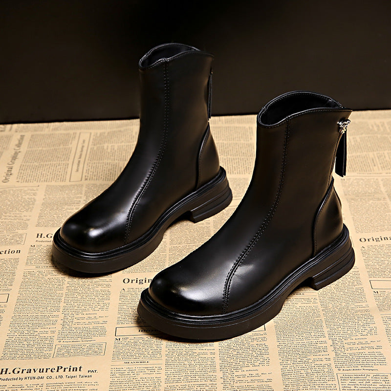 Damen Stiefeletten Elegant Bequem Kunstleder Reißverschluss Schwarz