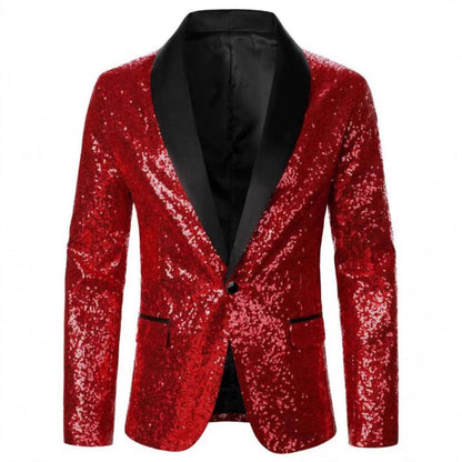 Herren Pailletten Sakko Glamour Schwarz