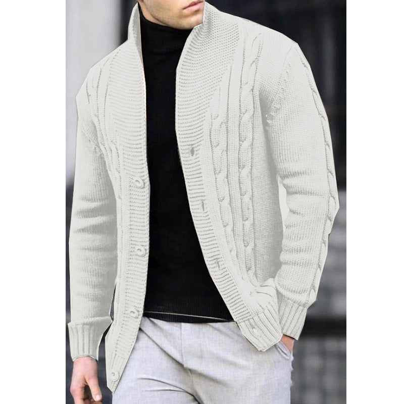 Herren Cardigan Grobstrick Zopfmuster Revers Modern
