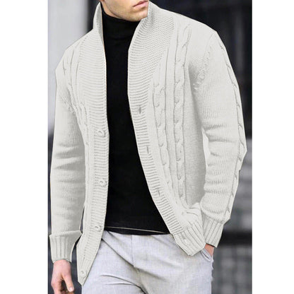 Herren Cardigan Grobstrick Zopfmuster Revers Modern