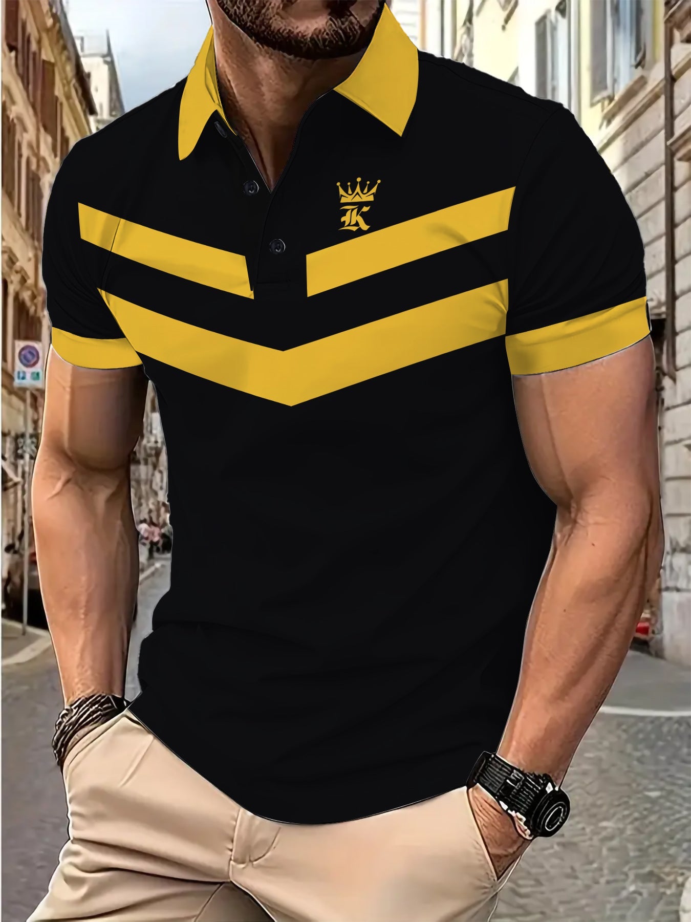 Herren Poloshirt Modern V-Ausschnitt Farbblock Design
