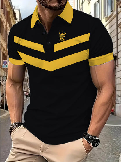 Herren Poloshirt Modern V-Ausschnitt Farbblock Design