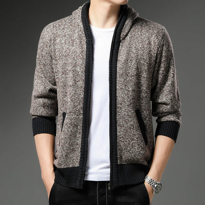 Herren Strickjacke Modern mit Kapuze Schwarz Weiß