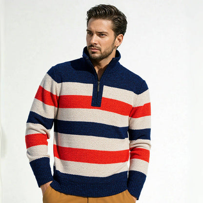 Herren Strickpullover Modern mit Reißverschluss und Streifen