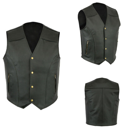 Lederweste Herren Biker Stil Reißverschluss Taschen Schwarz